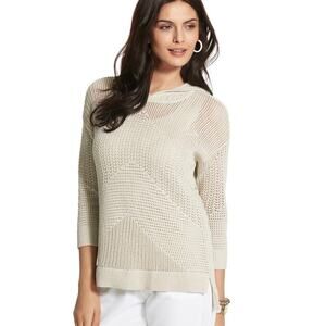 Chico's Zenergy Rosie Pointelle Knit Hooded Sweater Size M Shimmer 3/4 Sleeves